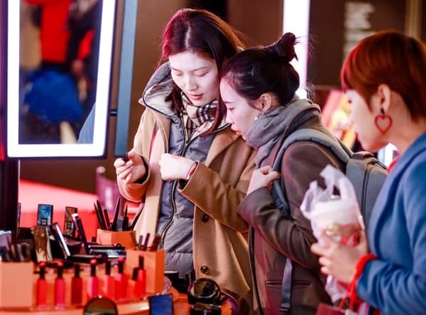 Chinese women shopping at a department store in Shanghai