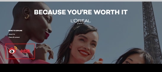 L’oreal featuring their local social links on their Chinese website