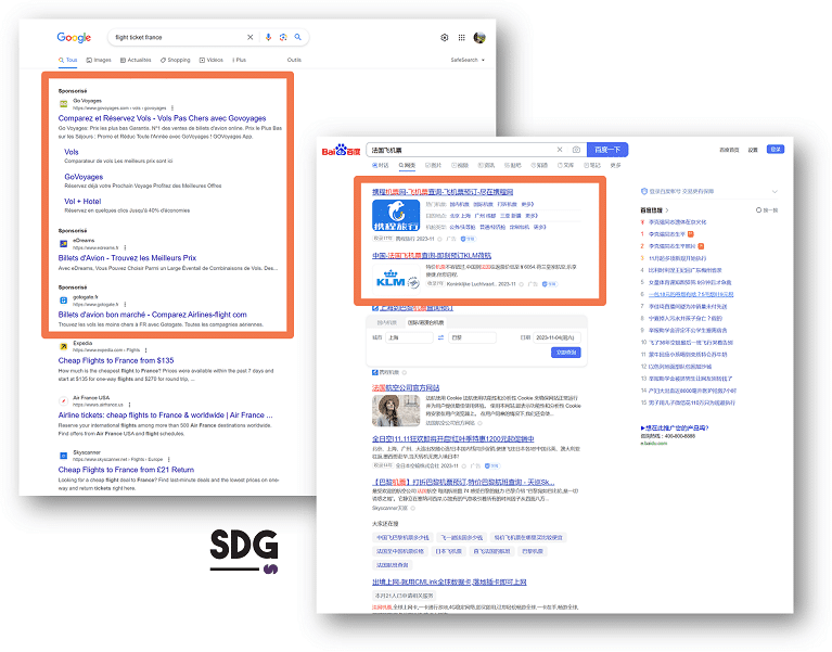 Baidu vs. Google advertising formats