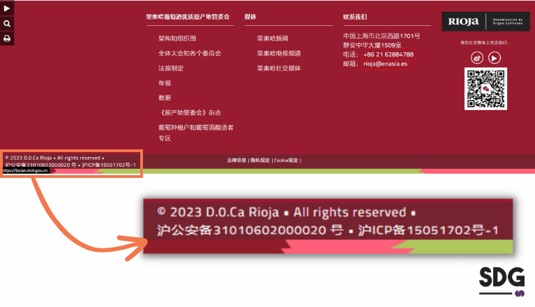 China SEO ICP number in website's footer