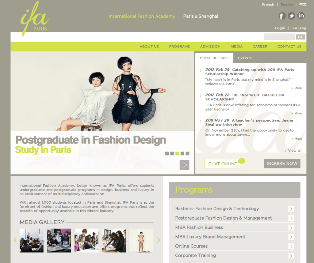 IFA Paris fashion school, web design by Sekkei Studio