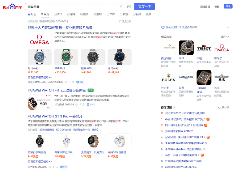 Luxury watches search results Baidu