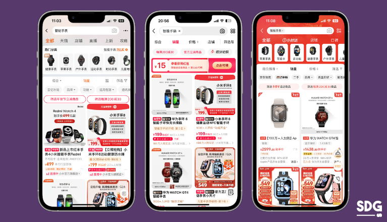 Wearable devices on Taobao, Tmall and JD China