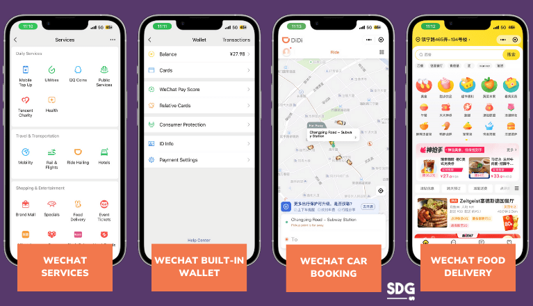 WeChat services, built-in wallet, car booking, food delivery