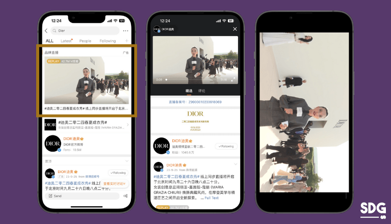 Weibo search ad redirecting to live streaming replay